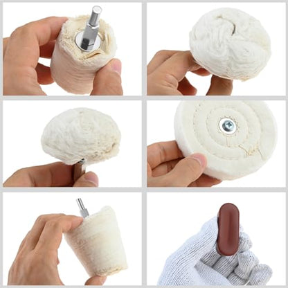 dophee 10Pcs Cloth Cotton Buffing Wheel Kit for Automotive Metal | Drill Polishing Pads Abrasive Wheel for Aluminum Stainless Steel Chrome Jewelry Wood Plastic Ceramic Glass