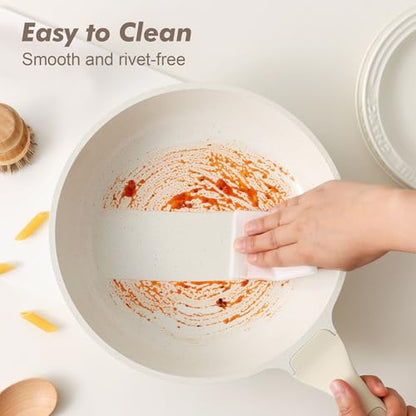 SENSARTE Nonstick Ceramic Skillet with Lid 10-inch, 3.5QT Non Toxic Deep Frying Pan, Dishwasher Safe Saute Pan with Lid, Stay-cool Handle, Healthy Cooking Pot, Induction Compatible, Cream White - color: Antique White, size: 10-inch/3.5QT