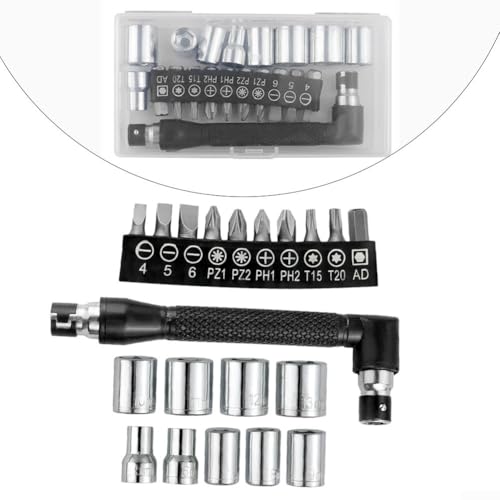 21-Piece Mechanic's Tool Kit Socket Screwdriver Set Dual-Head T-Wrench Compact Portable Steel Alloy Bits for Automotive Bike Furniture Repair