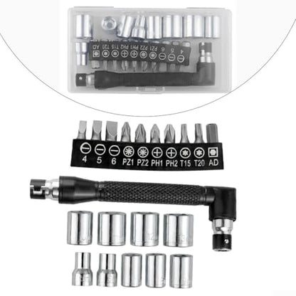 21-Piece Mechanic's Tool Kit Socket Screwdriver Set Dual-Head T-Wrench Compact Portable Steel Alloy Bits for Automotive Bike Furniture Repair