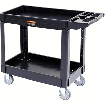 VEVOR Utility Service Cart, 2 Shelf 550LBS Heavy Duty Plastic Rolling Utility Cart, Medium Lipped Shelf, 360° Swivel Wheels, Ergonomic Storage Handle for Warehouse Garage, Black | Heavy Duty Rolling Cart with 360° Swivel Wheels, Medium Lipped Shelf, Ergon