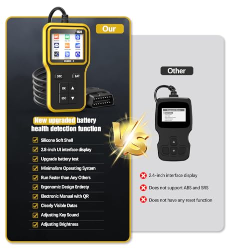 OBD2 Scanner with Upgrade Battery Tester - Diagnostic Tool for Cars That Check Engine Light & Emissions Readiness Read and Clears Vehicle Error Codes for All OBD II Protocol Vehicles Since 1996 Yellow - color: yellow