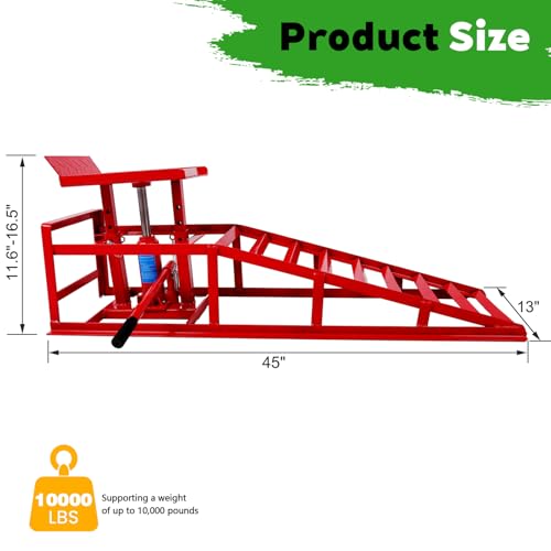 Anwick 2 Pack Hydraulic Car Ramps for Oil Changes, 5T Heavy Duty Steel Truck Ramps, Adjustable Lift Height, Low Profile Car Lift Ramp with Hydraulic Jack, Car Lifts for Home Garage (Red, 45") - color: Red