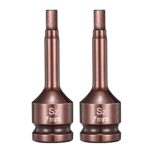 HARFINGTON 2pcs Impact Hex Bit Socket 1/2" Drive 7H (7mm) Hex Bits 3" Length S2 Steel Metric Impact Wrench Socket Adapter Tool for Automotive Repair Industrial Construction and Home DIY - size: H7 x 1/2" x 3"