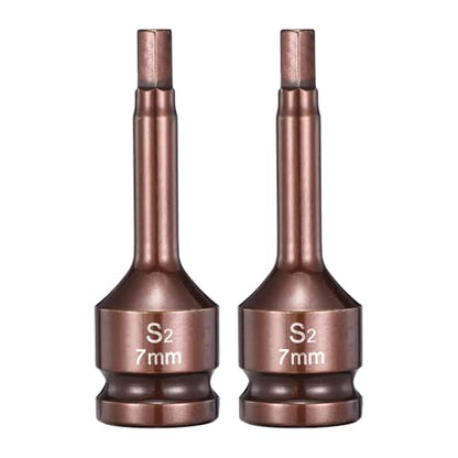HARFINGTON 2pcs Impact Hex Bit Socket 1/2" Drive 7H (7mm) Hex Bits 3" Length S2 Steel Metric Impact Wrench Socket Adapter Tool for Automotive Repair Industrial Construction and Home DIY - size: H7 x 1/2" x 3"
