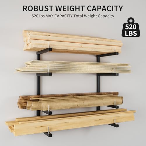 Lumber Storage Rack, Upgrade Cantilever Folding Lumber Rack Wall Mount, Metal 8 Level 32 Inch Plywood Scrap Wood Storage Rack - color: Black - 4 Tier