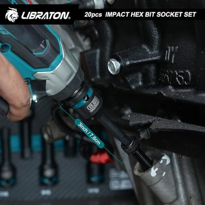 LIBRATON Impact Hex Bit Socket Set, 1/2" Dr, S2 Steel, Metric & SAE 20PCS (H5-H19 & 1/4"-3/4") High Torque Sockets for Professional Mechanics & Automotive Repair (XPE Storage Cases) - style: Metric & SAE