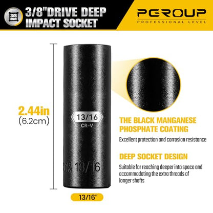3/8” Drive Deep Impact Socket, SAE(13/16 Inch socket), 6-Point, Cr-V Steel With Black Manganese Phosphate Coating - size: 13/16-inch