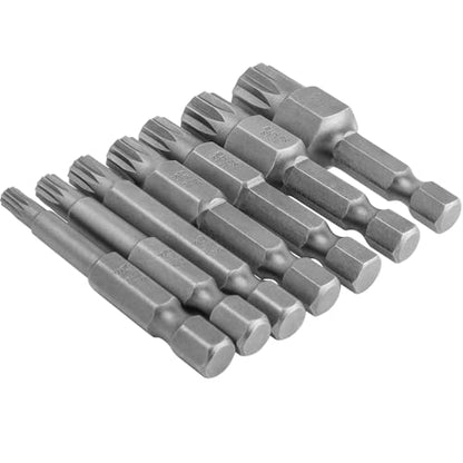 Mesee 7 Pieces 50mm Triple Square Spline Bit Set Quick Change 1/4" Hex Shank 12-Point Spline Drive Bits M4 M5 M6 M7 M8 M10 M12 Magnetic Screwdriver Bits for Mechanic Garage Repair Tools