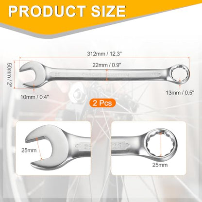 HARFINGTON 2Pcs Metric Combination Wrench 25mm Open End & 15-Degree Offset 12-Point Box End Chrome Vanadium Steel Industrial Grade Double Ended Wrenches Spanners Tools - size: 25mm