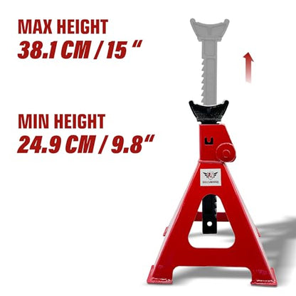 BullsArmor Jack Stands 6 Ton (12,000 lbs) Heavy Duty - Quick Adjustment Steel Self-Locking for SUV, MPV, Truck, and RV - Mechanic Repair Garage - Red/Black - 1 Pair