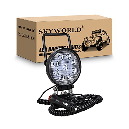 Magnetic Led Work Light 12V, SKYWORLD 1PCS 4 Inch 27W Round Flood Off Road Driving Fog Lamp, Portable Magnetic Base Holder for Car SUV Trailer Tractor Truck Engineering Maintenance Garage Camping - size: 4 Inch 27W Flood