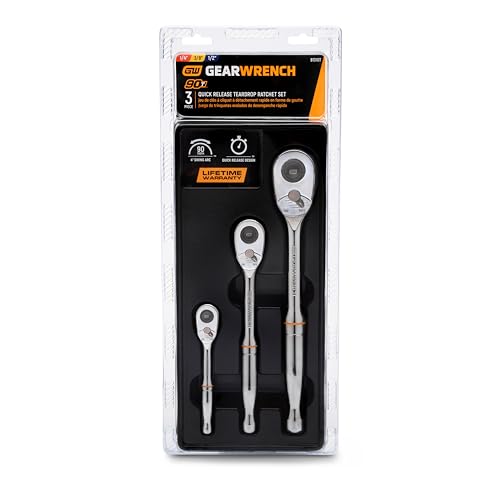 GEARWRENCH 3 Piece 1/4", 3/8” and 1/2" Drive 90-Tooth Quick Release Teardrop Ratchet Set | 81310T - style: 3 Piece