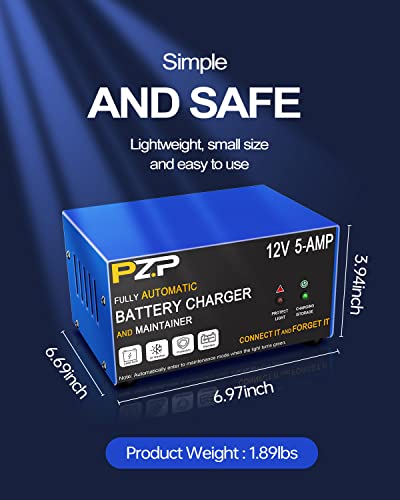 12v Smart Car Battery Charger, 5Amp Fully-Automatic Trickle Charger, Battery Desulfator with Auto Repair, 12 Volt Battery Maintainer, Winter Mode, Suitable for AGM, Deep Cycle, Lawn Mower, RV - color: Blue