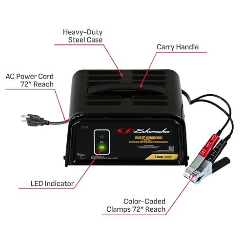 Schumacher Electric 6A Car Battery Charger and Maintainer, 3-in-1 Solution, for 6V/12V Power Sport, Automotive, and Marine Batteries, SC1320 - size: 6V/12V 6A Battery Charger and Maintainer