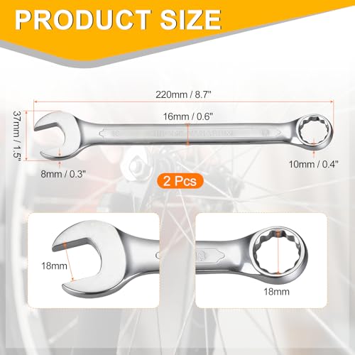 HARFINGTON 2Pcs Metric Combination Wrench 18mm Open End & 15-Degree Offset 12-Point Box End Chrome Vanadium Steel Industrial Grade Double Ended Wrenches Spanners Tools - size: 18mm