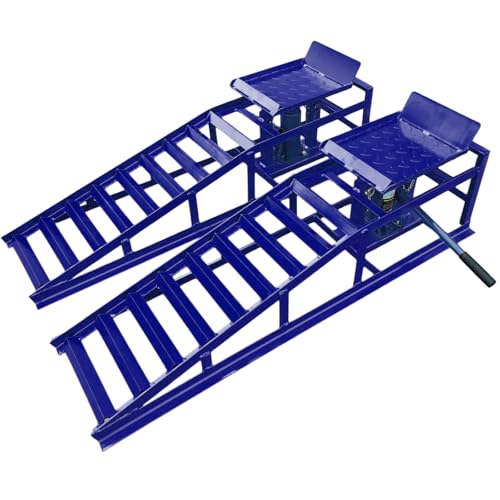 2 Pack Hydraulic Car and Truck Service Ramps,Low Profile Car Lift Service Ramps for Oil Changes,11000 Lbs (5 Tons), Adjustable Lift Height 9.8" to 16.21", Home Garage,Vehicle Auto Garage - color: Blue
