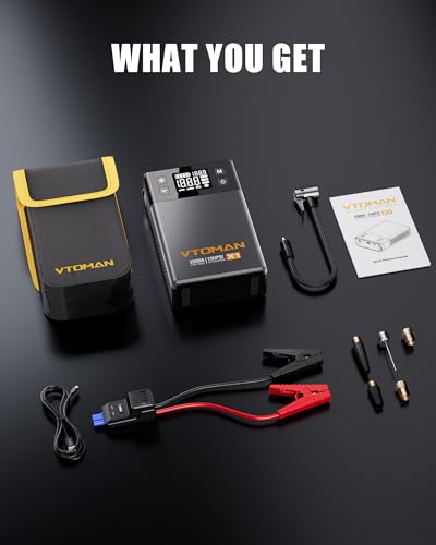 VTOMAN X1 Jump Starter with Air Compressor, Car Battery Jumper Starter (2500A, Up to 8.5L Gas/6L Diesel Engine) with 150PSI Auto Tire Inflator, 12V Portable Booster Pack, Lithium Jump Box Charger-Gray - color: 2500A-Grey