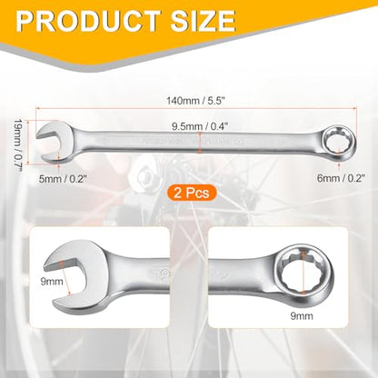 HARFINGTON 2Pcs Metric Combination Wrench 9mm Open End & 15-Degree Offset 12-Point Box End Chrome Vanadium Steel Industrial Grade Double Ended Wrenches Spanners Tools - size: 9mm