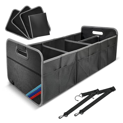 XL Car Trunk Organizer, 4 Compartments, 94L Capacity, Oxford Polyester 600D Material, Easy Fold and Store, Prevents Sliding | Rugged & waterproof large storage box. Features 94L capacity, 6 large mesh pockets & non-slip base for SUV, garage, camping - siz