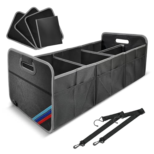 XL Car Trunk Organizer, 4 Compartments, 94L Capacity, Oxford Polyester 600D Material, Easy Fold and Store, Prevents Sliding | Rugged & waterproof large storage box. Features 94L capacity, 6 large mesh pockets & non-slip base for SUV, garage, camping - siz