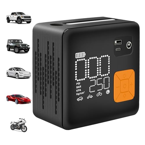 Portable Tire Inflator, 150PSI Fast & Cordless Air Compressor for Car Tires, Heavy Duty Portable Air Pump with LED Light, Digital Gauge, Auto Shut Off for Bikes, Motorcycles, Inflatables - color: Orange