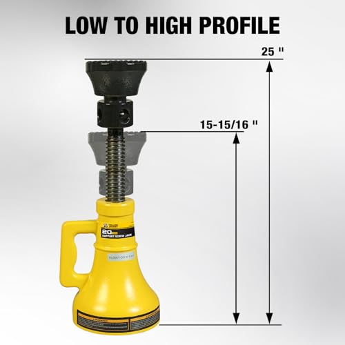 YELLOW JACKET 20 Ton Professional Car Support Screw Jack for House Construction Bridge Stabilization, Yellow (40,000 LBs) - size: 20 TON