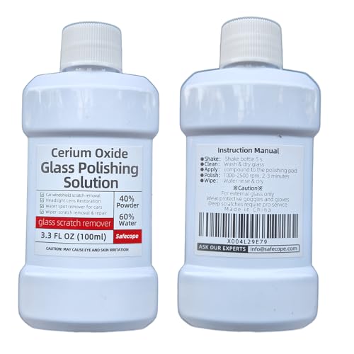 3.3oz (100ml) Cerium Oxide Glass Polishing Liquid – Deep Cleaning & Removes Wiper Marks, Swirls, Water Spots & Windshield Cleaner & Remover for Minor Glass Scratches （Shake Well Before use）