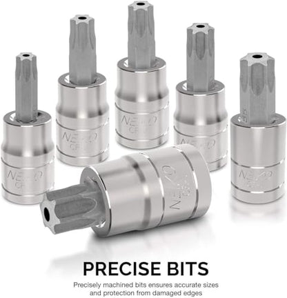 NEIKO 10073A Tamper Proof Torx Bit Socket Set |13-Piece | S2 Steel Bits & Cr-V Steel Sockets | TT8 – TT60 - size: 13 Piece, style: TP Torx