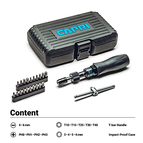 Capri Tools CP21075 Certified Limiting Torque Screwdriver Set, Small, Black, 10-50 in-lbs / Manual - size: 10-50 in-lbs / Manual