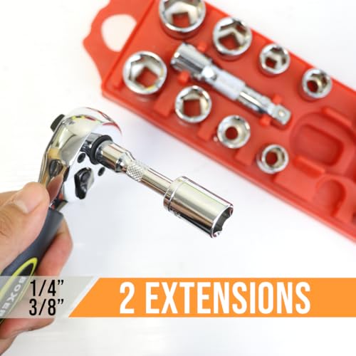 BoxerTool 21 Piece 1/4" & 3/8" Dual Head Ratchet Socket Mechanic Tool Set - Compact Wrench Set