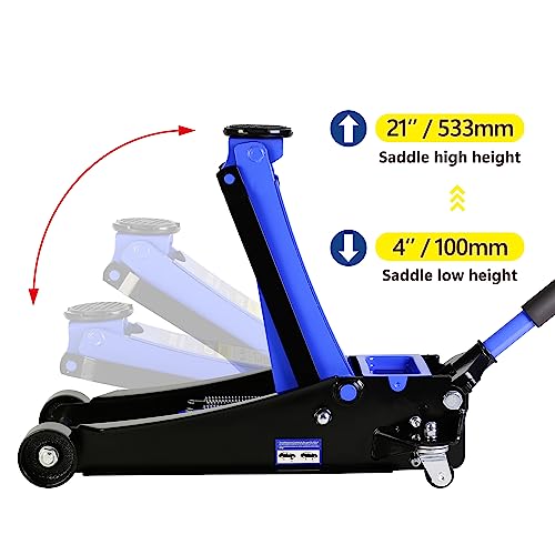 Hydraulic Floor Jack, HomVent 4 Ton (8,800 lb) Capacity Low Profile Quick Rise Steel Floor Jack, Heavy Duty Steel Service/Floor Jack with Single Piston Quick Lift Pump, Fast Lift Service Jack - color: 4 Ton, Dual Pistons