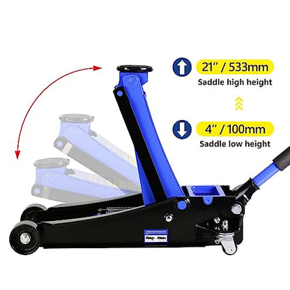 Steel Racing Floor Jack - 4 Ton (8,800lb) Quick Lift, Dual Pistons, Hydraulic, Lift Range 4"-21" - color: Lift 4"-21" 4 Ton(8,800lb)