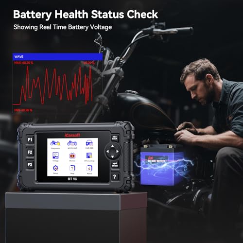 iCarsoft MT V6 for Indian Motorcycle Full System Diagnostic Tool Motorbike and Car 2-in-1 OBD2 Scanner Engine Code Reader with 33+ Active Test of Engine, AutoVIN, Battery Test, Lifetime Free Update