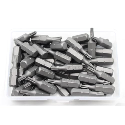 TEMO 50 pc T10 Torx 6 Point Impact Ready 1 Inch Long Screwdriver Insert Bits Hex Shank with Quick Release Slot - size: T10 1"