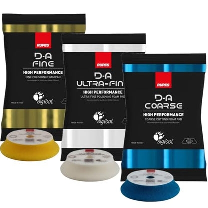 RUPES D-A Series 4" Orbital Foam Polishing Pads Bundle - Includes 6 Fine, 6 Ultra Fine and 6 Coarse Foam Pads - Tailored to Meet the Diverse Needs of Automotive Detailing
