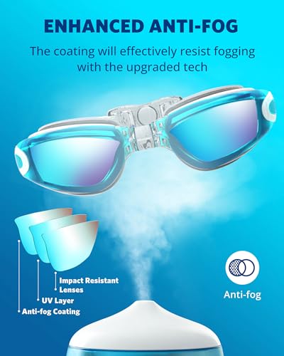 Aegend Swim Goggles, Swimming Goggles No Leaking Full Protect Adult Youth - color: Sky Blue With Blue Strap