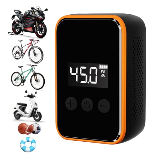 Mini Bike Tire Pump,20s Fast Inflation 150PSI Electric Bicycle Pump with Pressure Gauge,Portable Tire Inflator Bike Air Pump with Presta and Schrader Valve for Balls,Motorcycle Road and Mountain Bike