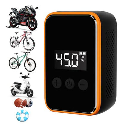 Mini Bike Tire Pump,20s Fast Inflation 150PSI Electric Bicycle Pump with Pressure Gauge,Portable Tire Inflator Bike Air Pump with Presta and Schrader Valve for Balls,Motorcycle Road and Mountain Bike