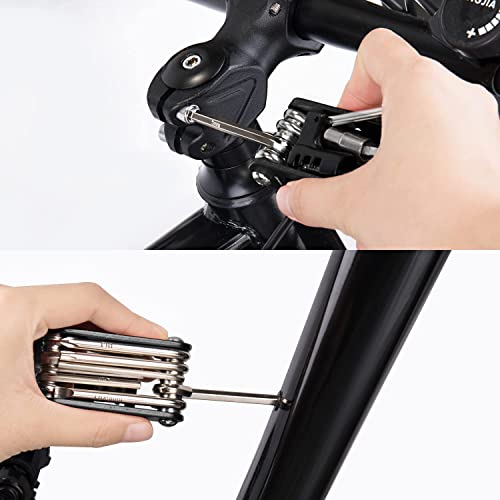 WOTOW Bike Repair Tool Kit & Bike Saddle Bag, 14 in 1 Bike Chain Tool Hex Key Wrench Maintain Accessories Multitool Set with Portable Under Seat Bag for Road Mountain Commuter Bicycle - style: 14 in 1 Multitool (Black)