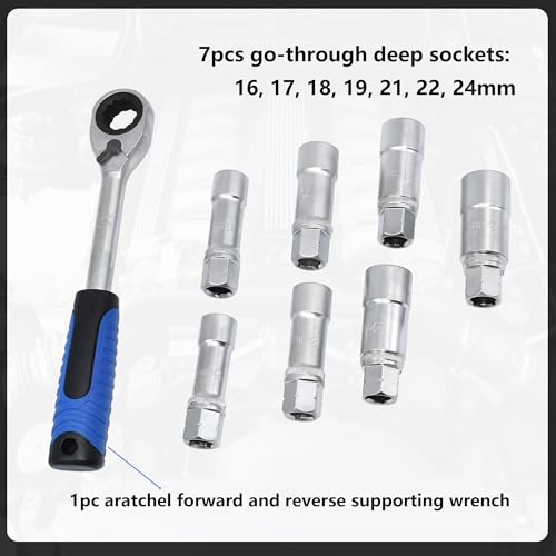 18PCS Steering Hub Suspension Shock Absorber Strut Nut Removal Tool Socket Kit, 1/2 inch Suspension Strut Spreader Tool Set, with Gloves