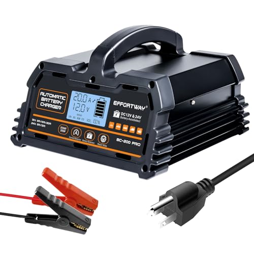 20A 12V/24V Battery Charger,Lead Acid Charger, 12V LiFePO4 Charger. Smart Battery Charger with Trickle Charge.Car Battery Maintainer with LCD Display. Suitable for Trucks,AMG,Motorcycles - size: 20A