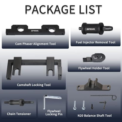 DPTOOL Engine Camshaft Alignment Timing Tool Kit for BMW N20 N26 Engine | with Fuel Injector Removal Tool, Balance Shaft Tool and Flywheel Holder Tool 212831, 119340, 212830, 219548 - size: 16PC