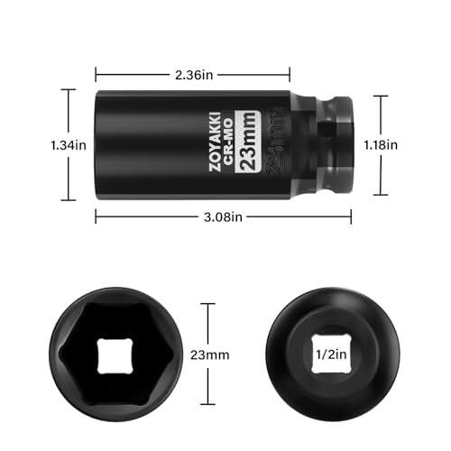 1/2" Drive 23mm Deep 6 Pt CR-MO Metric Impact Socket for Axle Nuts - size: 23mm, style: 1/2" Drive Deep
