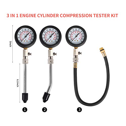 Yonligonju 8PCS Compression Tester Kit 0-300 PSI Petrol Gas Engine Cylinder Pressure Gauge Automotive Tool for Motorcycle Car Truck (Red) - color: Red