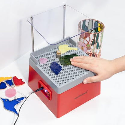 Stained Glass Grinder Mini DIY Grinding Tool, 9V 3.5A Portable Glass Grinder Kit with 5/8" Diamond Grinder Bit for Glass Processing Arts Etc. (Red) - color: Red
