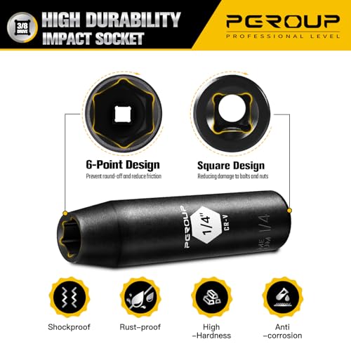3/8” Drive Deep Impact Socket, SAE(1/4 Inch socket), 6-Point, Cr-V Steel With Black Manganese Phosphate Coating - size: 1/4-inch