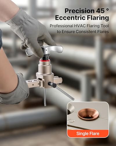 VEVOR Flaring Tool HVAC, 45° Eccentric Single Flaring Tool for 1/4"-3/4" & 6-19mm Copper Aluminum Tubes - with Metric & SAE Clamps, Tube Cutter & Toolbox for Refrigeration Air Conditioner Repair - size: SAE & Metric Sizes