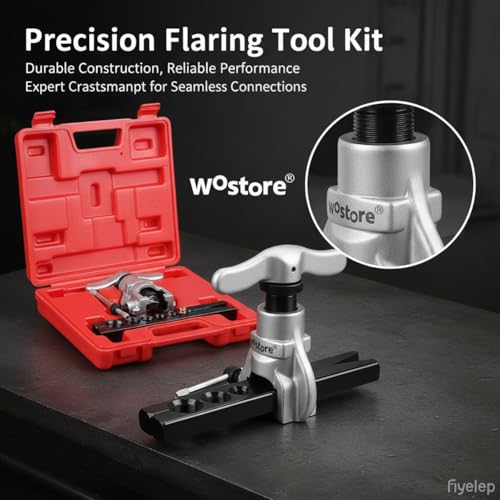 Wostore Tubing Flaring Tool Kit - 7 Dies for Eccentric Flares on 3/16-3/4 inch Copper Pipes - Ideal for Refrigeration HVAC Plumping Work - size: 7 Sizes Tool