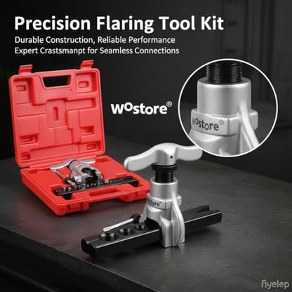 Wostore Tubing Flaring Tool Kit - 7 Dies for Eccentric Flares on 3/16-3/4 inch Copper Pipes - Ideal for Refrigeration HVAC Plumping Work - size: 7 Sizes Tool